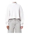 Agolde Isra Mock Neck Fleece Cotton Pullover In White