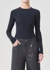 Agolde Aura Long Sleeve Bodysuit In Granite In Black