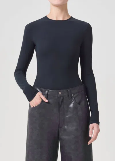 Agolde Aura Long Sleeve Bodysuit In Granite In Black
