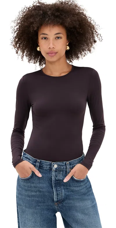 Agolde Aura Long Sleeve Thong Bodysuit Chocolate In Black