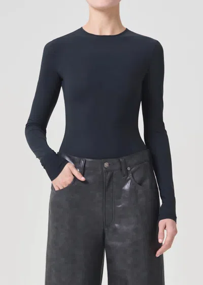 Agolde Aura Long Sleeves Bodysuit In Granite In Blue