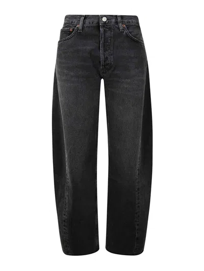 AGOLDE BAGGY FIT LIGHT BLACK DENIM TROUSERS