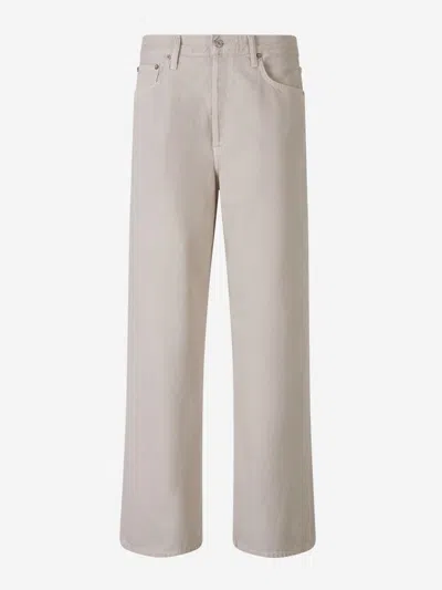 Agolde Baggy Fit Slung Jeans In Beige