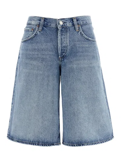 Agolde Baggy V-short Bermuda Shorts In Blue