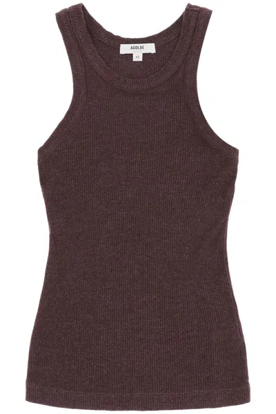 Agolde Bailey Ribbed Tank Top In Brown,purple