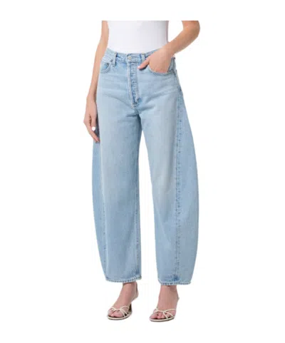 Agolde Barrel Leg Faded Wash Jeans In Blue