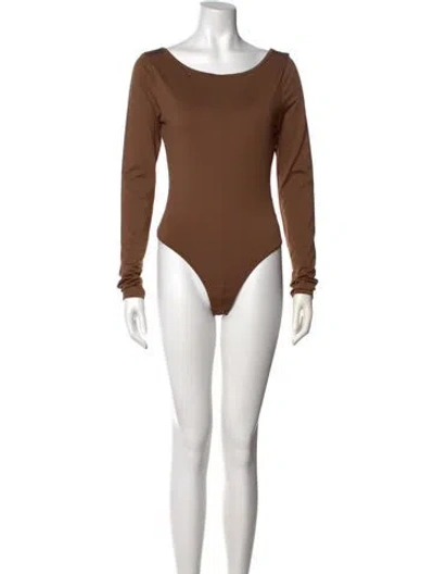 Pre-owned Agolde Bateau Neckline Long Sleeve Bodysuit In Brown