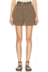 Agolde Becker Pleat-detailing Shorts In Bark