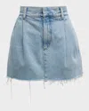 Agolde Crisscross Raw Hem Denim Miniskirt In Multi