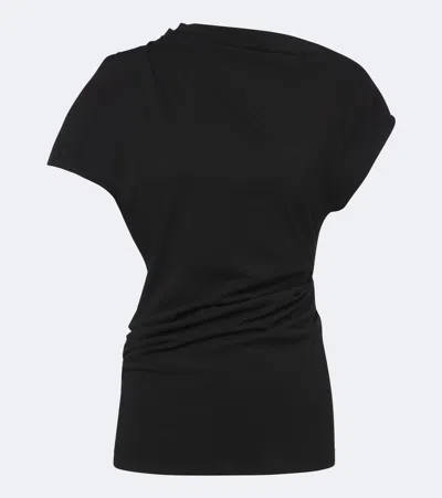 Agolde Beckly Draped Cotton Jersey Top In Black