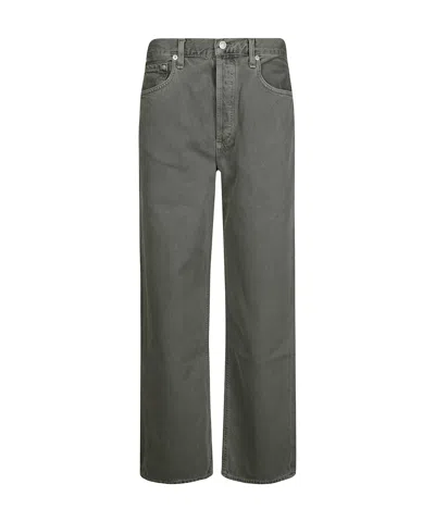 Agolde Wide Leg Cotton Denim Trousers In Gray