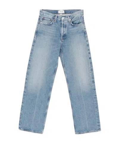 Agolde Pressed-crease Wide-leg Jeans In Blue