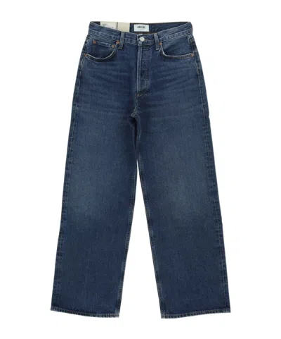 Agolde Wide-leg Denim Trousers With Metal Buttons In Blue