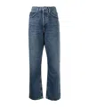 Agolde Wide-leg Faded Wash Denim Trousers With Five Pockets In Blue