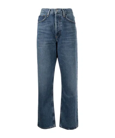 Agolde Wide-leg Faded Wash Denim Trousers With Five Pockets In Blue