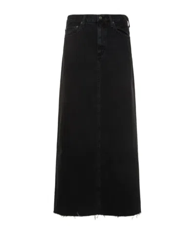 Agolde Hilla Cotton Denim Long Skirt In 黑色