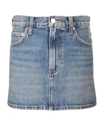 Agolde V Waist Mini Skirt In Fairway In Multi