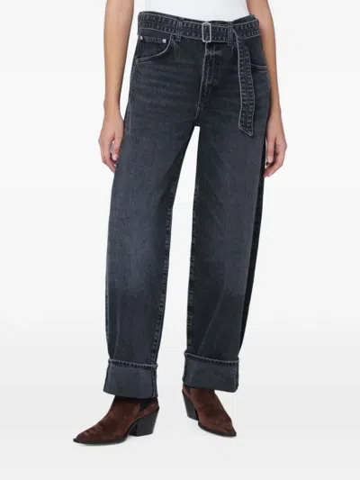 Agolde Belted Turn-up Jeans In Blue