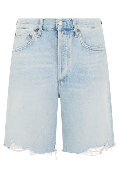 Agolde Mid Length Denim Bermuda Shorts Belt Loops In Blue
