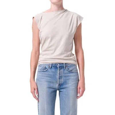 Agolde Beth Draped Organic Cotton-jersey T-shirt In Brown