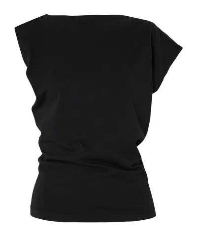 Agolde Beth Asymmetric Draped Cotton-jersey T-shirt In Black