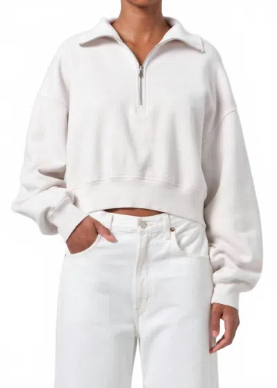 Agolde Bethan Quarter Zip Sweatshirt In Wired In White