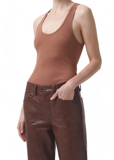 Agolde Bianca Tank Top In Brown Sugar In Animal Print