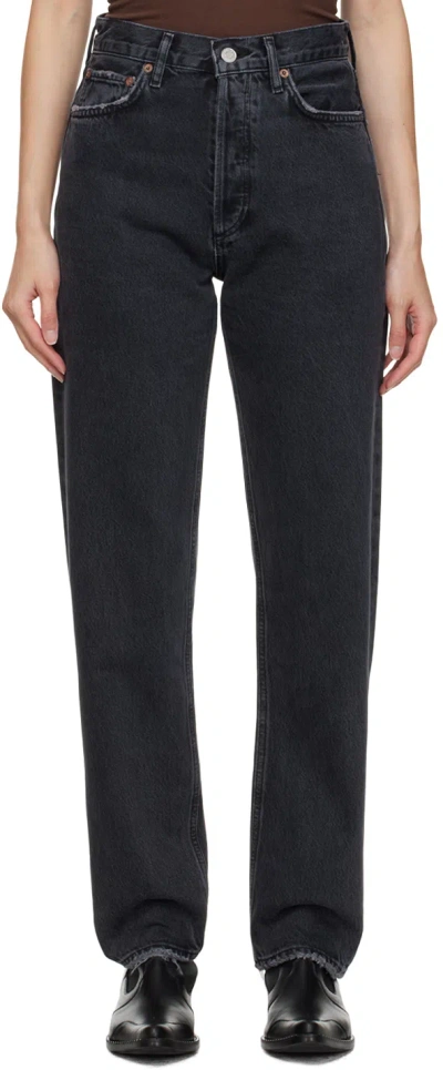 Agolde Ren High Rise Wide Leg Jeans In Hush In Black