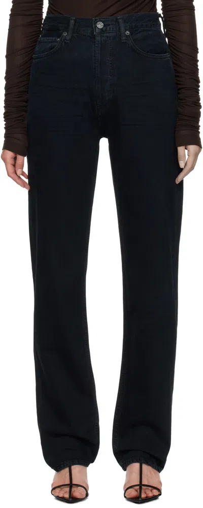 Agolde Black 90s Pinch Waist High Rise Straight Jeans In Paradox