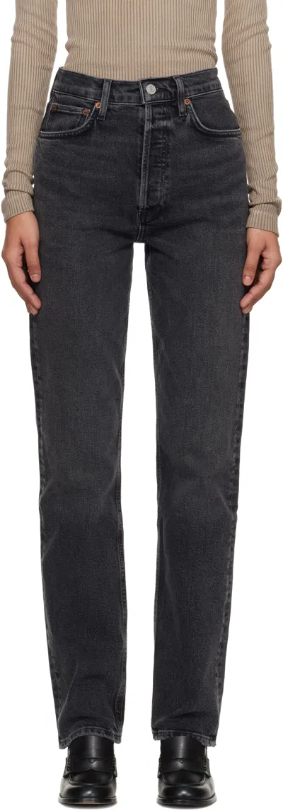 Agolde Black 90's Pinch Waist Long Comfort Stretch Jeans