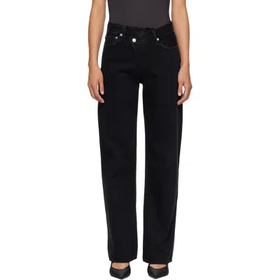 Agolde Womens Crushed Low Slung Baggy Denim Jeans In Black
