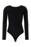 Agolde Ribbed Texture Long Sleeves Scoop Back Bodysuit In Black