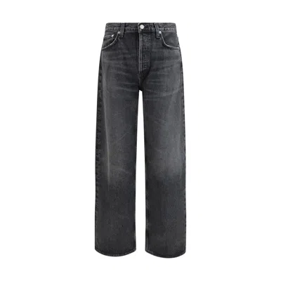 Agolde Black Cotton Straight-leg Jeans In Gray