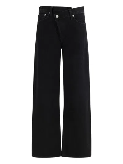 Agolde Arc Criss Cross Asymmetric Straight-leg Jeans In Black