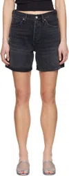 Agolde Dame High Waist Mid Length Relaxed Denim Shorts In Hitch (blk W/ Finish