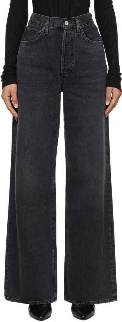 AGOLDE BLACK DAME HIGH RISE WIDE LEG JEANS