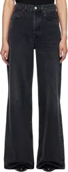 AGOLDE BLACK DAME HIGH RISE WIDE LEG NO CUFF JEANS