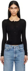 Agolde Long Sleeve Henley Shirt In Black