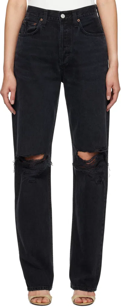 Agolde Black Kelly Jeans In Fuse (chewed Up Blk)