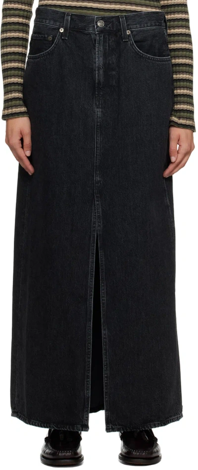 AGOLDE BLACK LEIF DENIM MAXI SKIRT