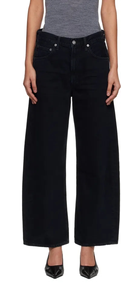 Agolde Cotton-blend Velvet Low Curve Jeans In Black