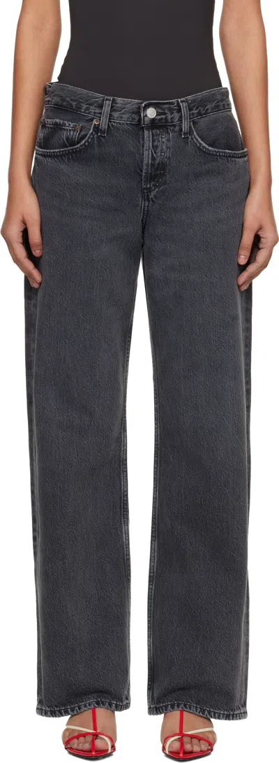 Agolde High-waisted Black Jeans With Hidden Button Closure In Gray