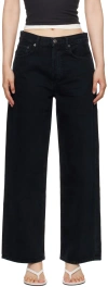 Agolde Black Low Slung Baggy Jeans In Crushed