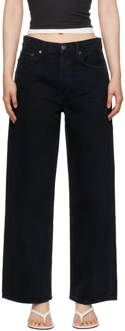 Agolde Black Low Slung Baggy Jeans In Crushed