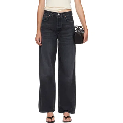 Agolde Black Low Slung Baggy Jeans In Recess (wsh Dk Blk)