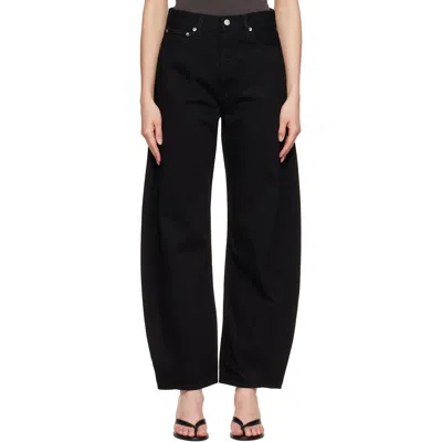 Agolde Black Luna High Rise Pieced Taper Jeans In Cover (blk Denim Rin