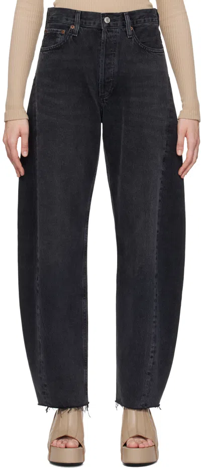 Agolde Luna Pieced High Waist Raw Hem Organic Cotton Barrel Jeans In Blue