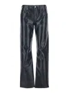 Agolde Black Pants With Belt Loops In Leather Blend Woman In Black