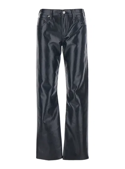 AGOLDE BLACK PANTS WITH BELT LOOPS IN LEATHER BLEND WOMAN