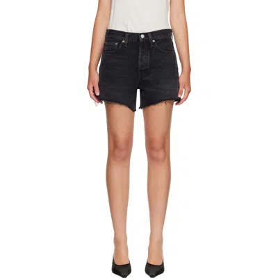 Agolde Black Parker Long Denim Shorts In Blue
